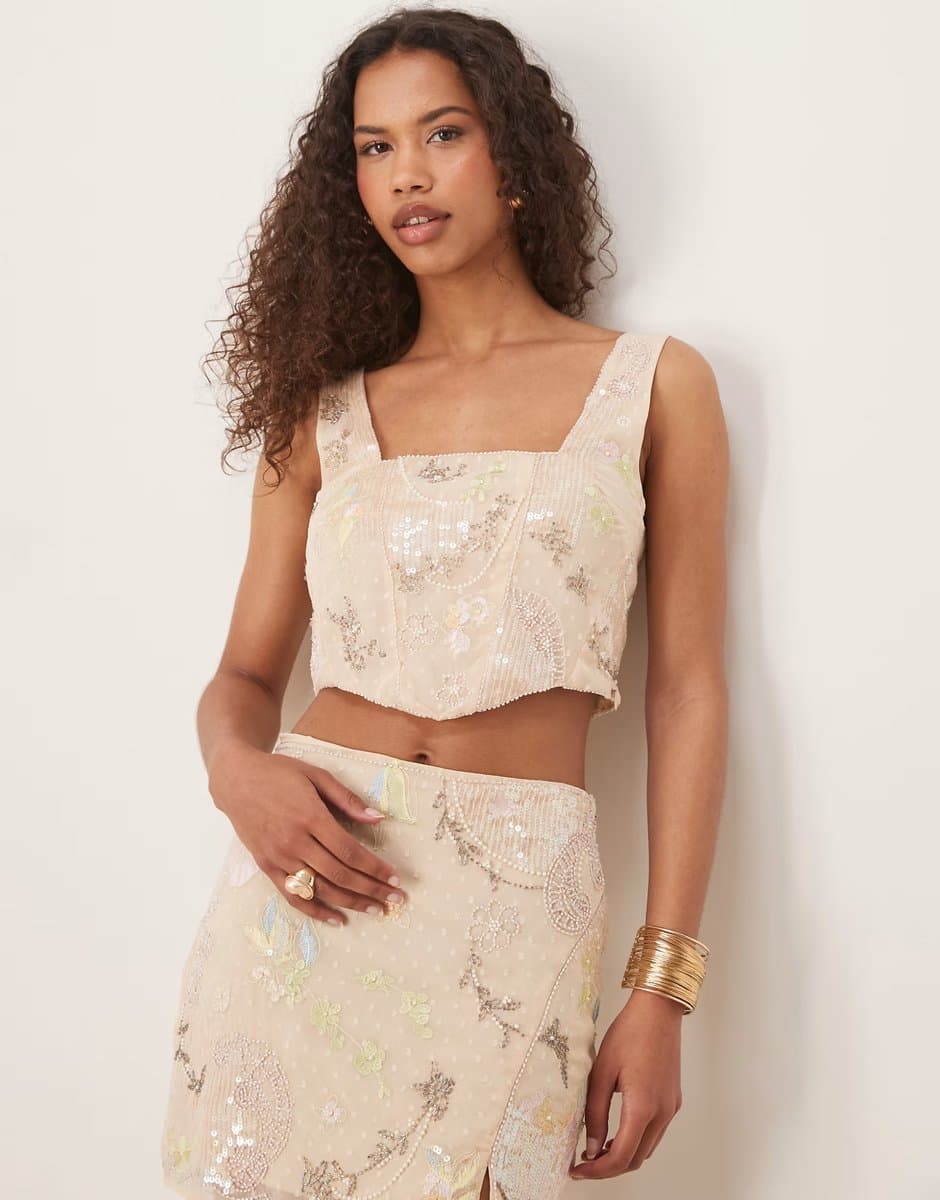 ASOS ASOS DESIGN embroidered & sequin co ord top in pink