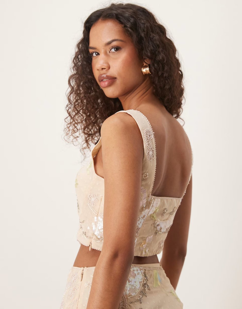 ASOS ASOS DESIGN embroidered & sequin co ord top in pink - 3