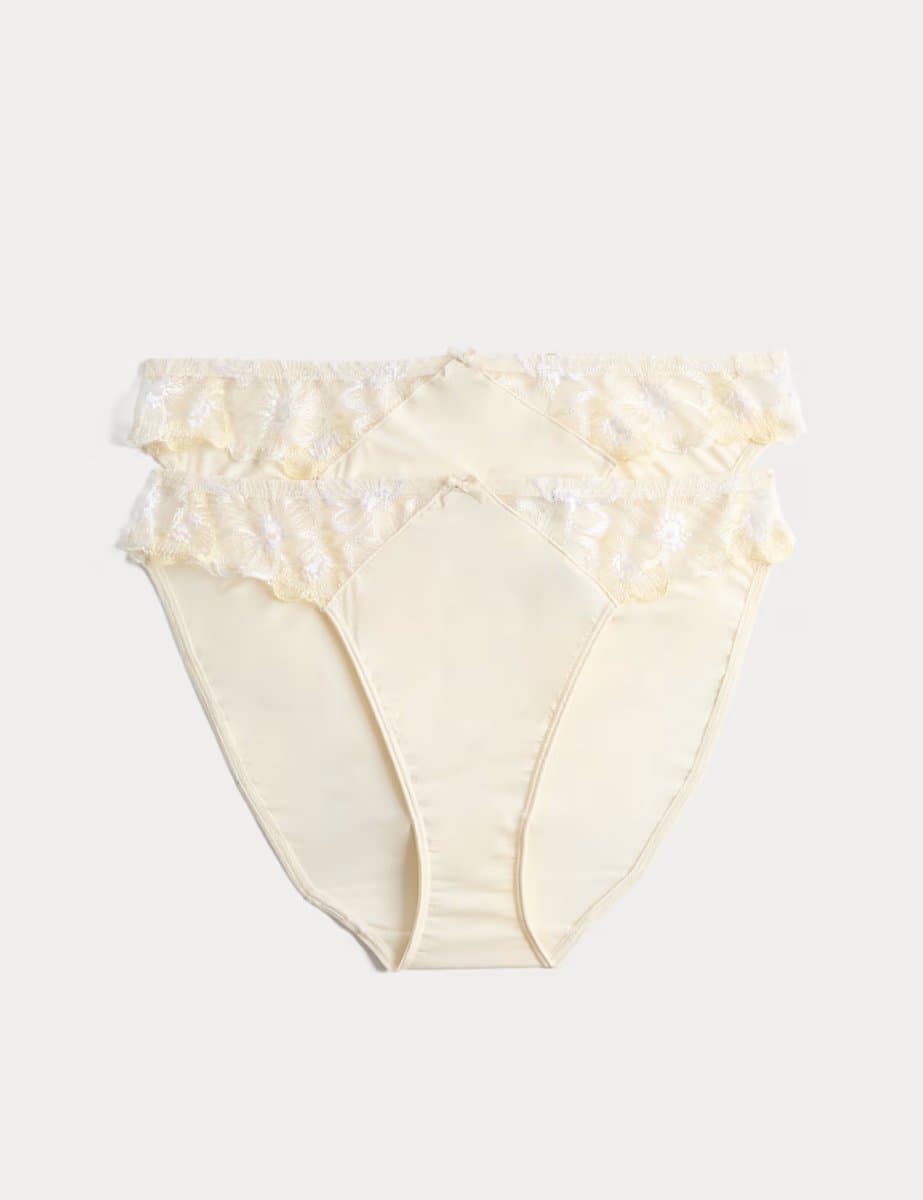 Marks & Spencer M&S 2 Pack Embrace High Leg Knickers Ivory Mix