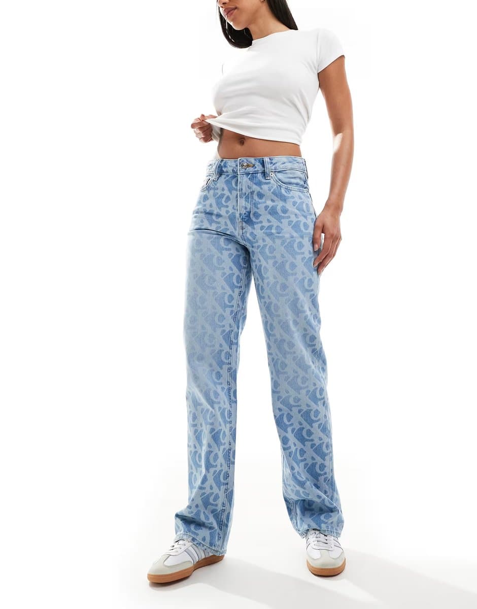 ASOS Calvin Klein Jeans signature 90s all over print jeans in mid blue