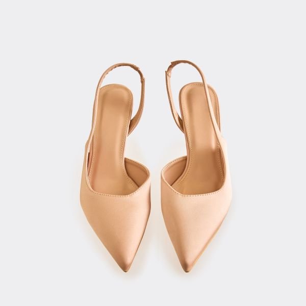 EGO Sharing Pointed Toe Slingback Court Heel In Beige Satin, Women's Size UK 5 - 2
