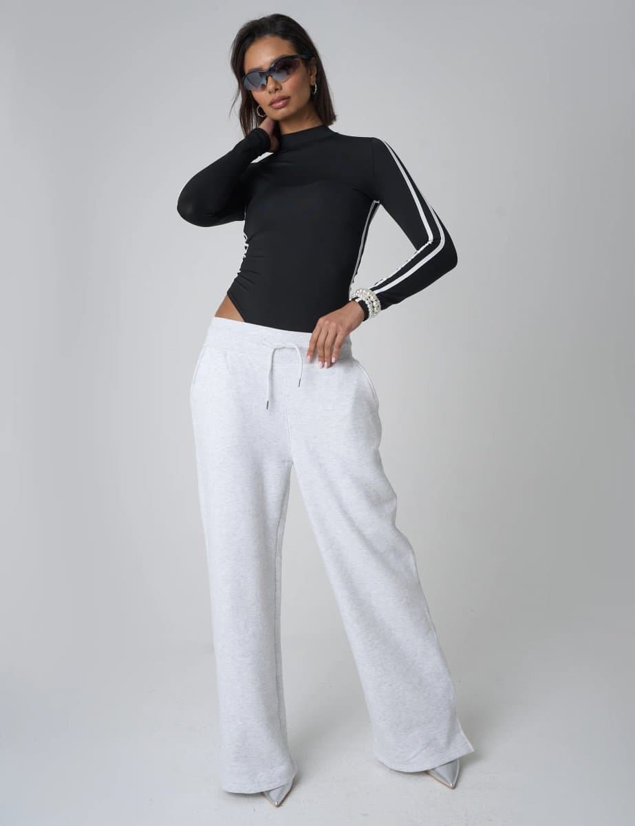 Public Desire Split Hem Wide Leg Joggers Grey Marl