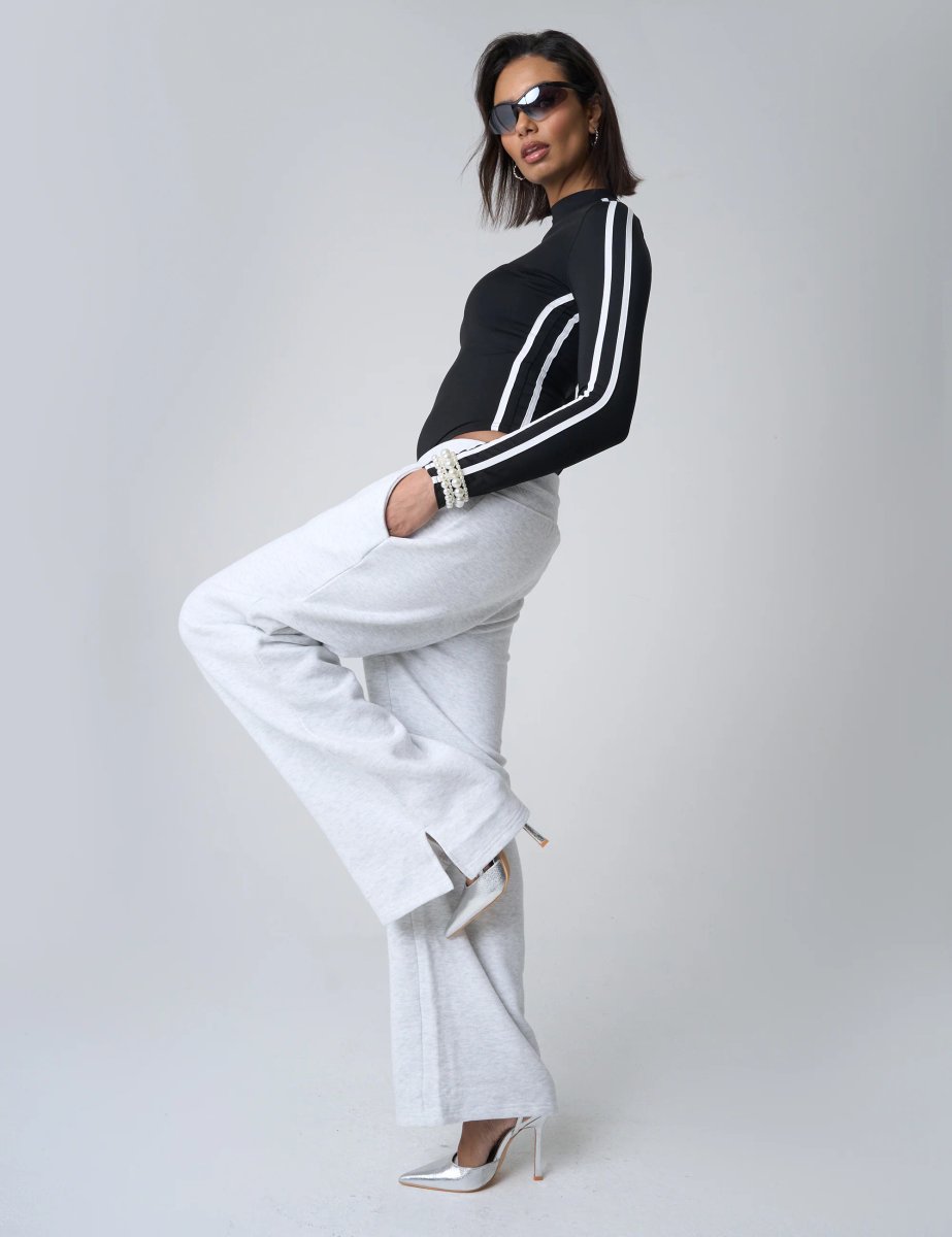 Public Desire Split Hem Wide Leg Joggers Grey Marl - 2