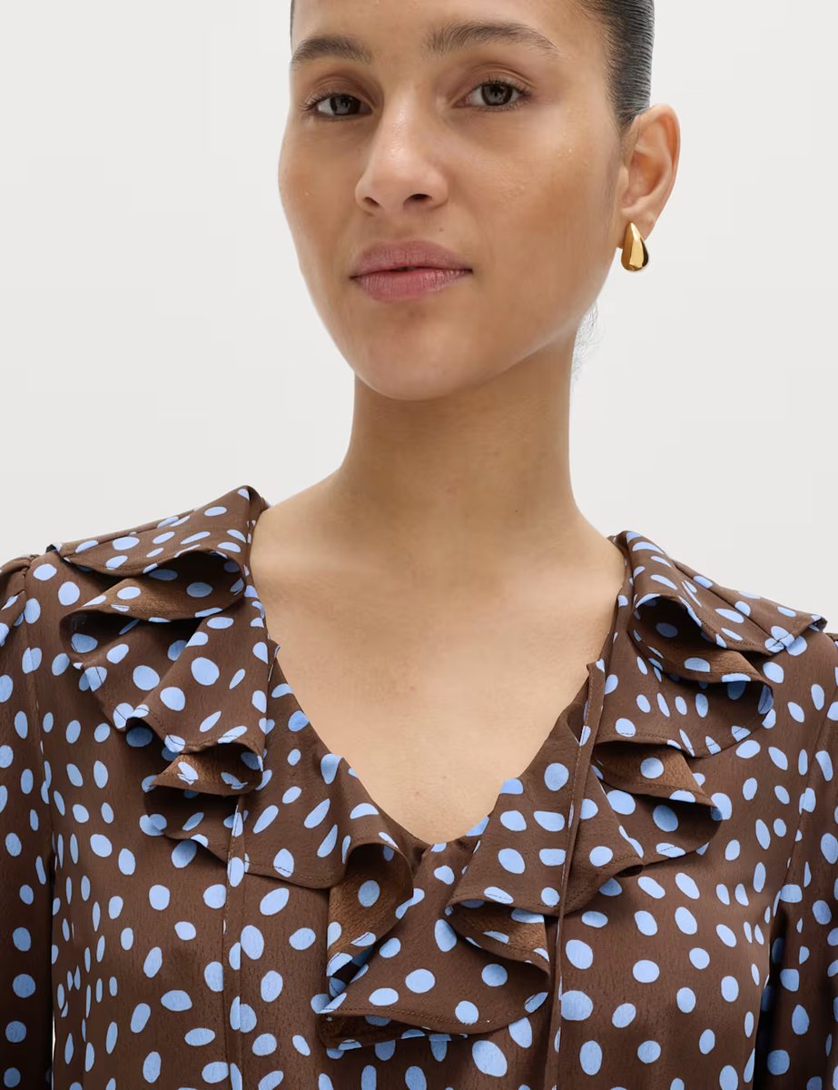 Marks & Spencer M&S Spot Print Ruffle Mini Tiered Dress Brown Mix - 2