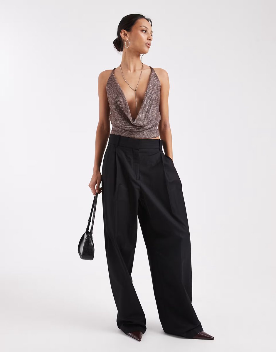 ASOS COLLUSION strappy extreme cowl halter top in chocolate metallic - 3