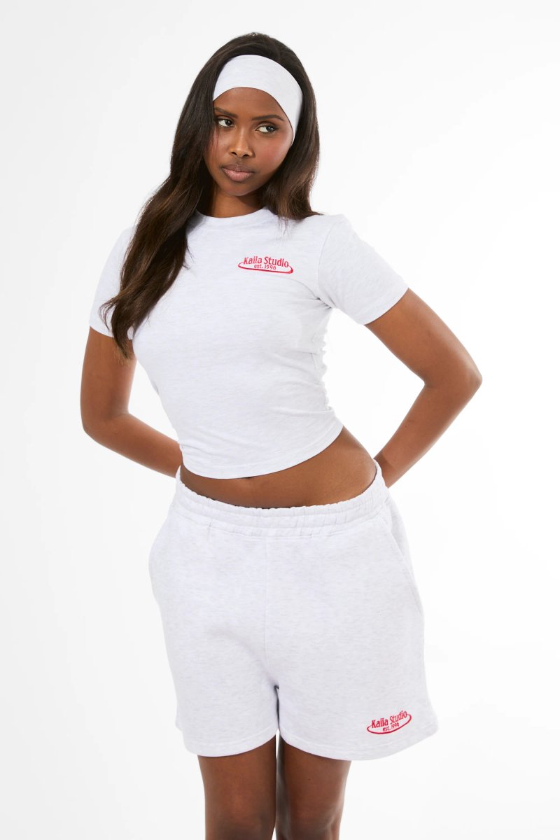 Kaiia Kaiia Running Club Logo Sweat Shorts Light Grey Marl - 4