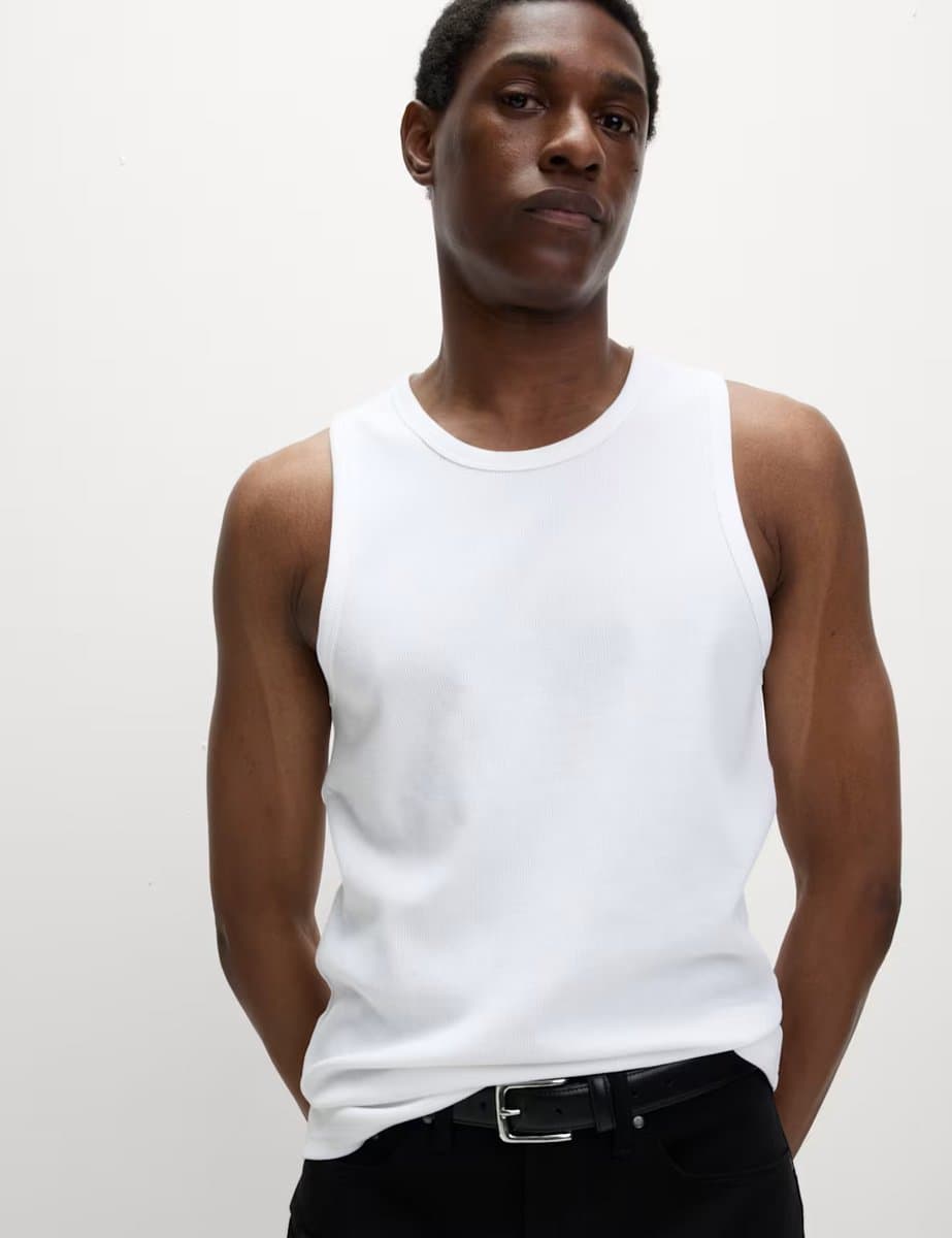 Marks & Spencer M&S Cotton Rich Ribbed Vest in White