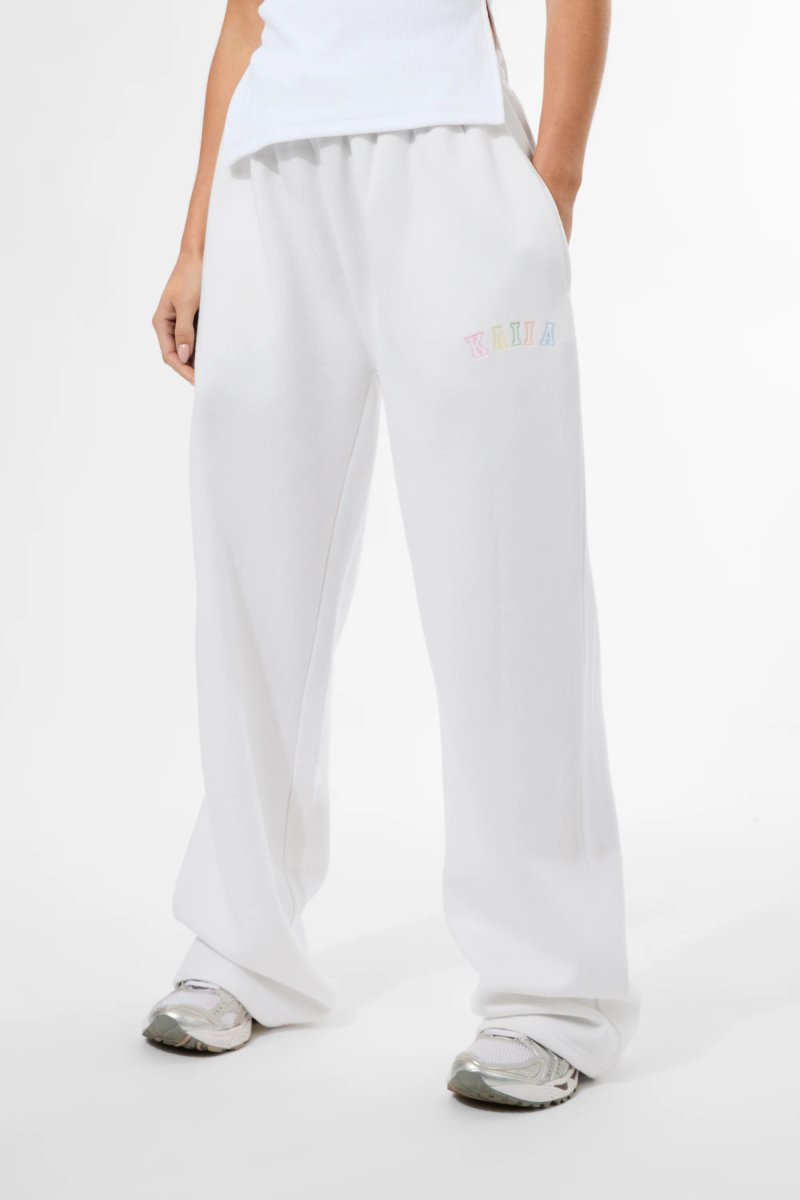 Kaiia Kaiia Rainbow Logo Wide Leg Joggers White - 2