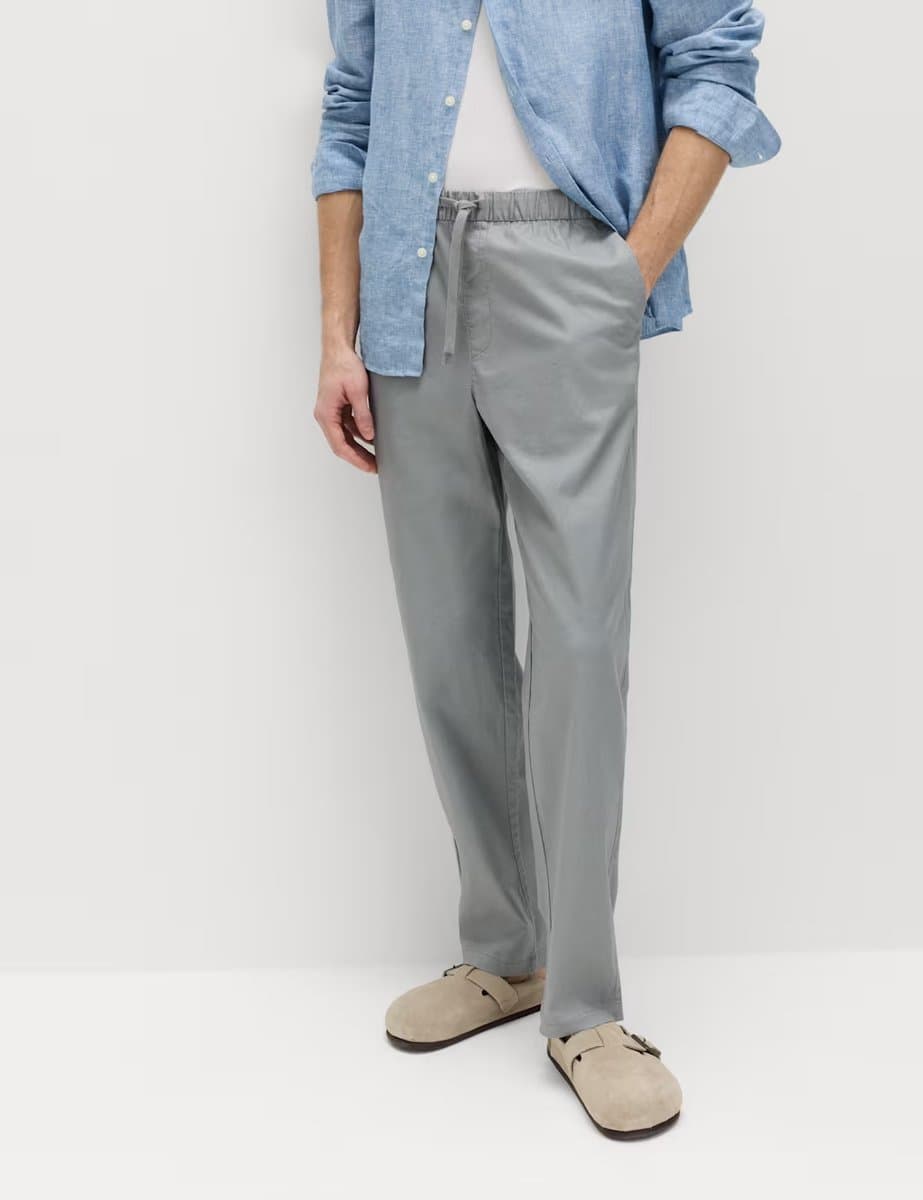 Marks & Spencer M&S Loose Fit Linen Blend Elasticated Waist Trousers Chrome