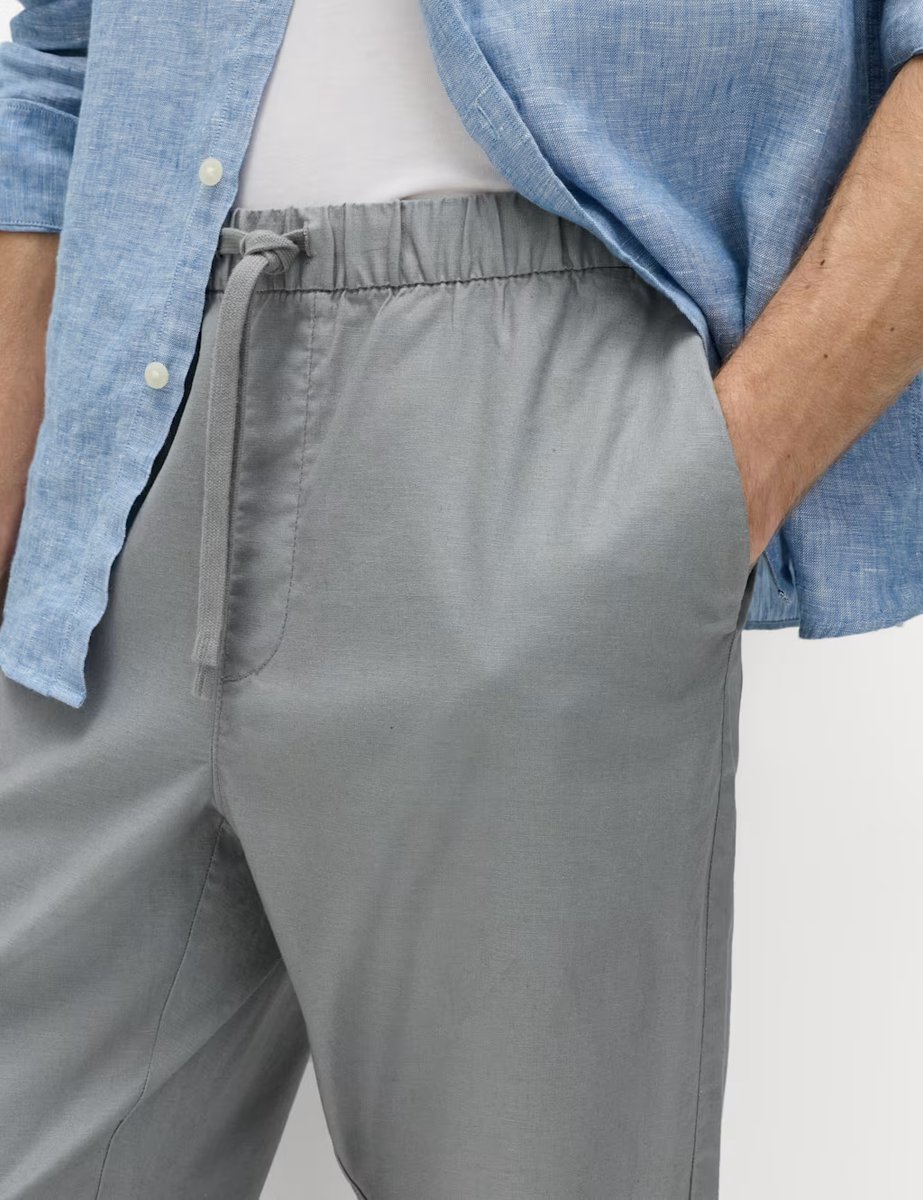 Marks & Spencer M&S Loose Fit Linen Blend Elasticated Waist Trousers Chrome - 2