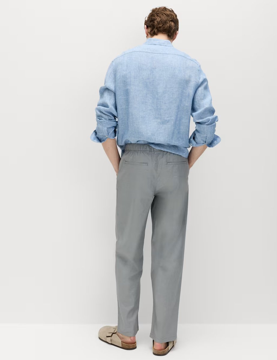 Marks & Spencer M&S Loose Fit Linen Blend Elasticated Waist Trousers Chrome - 4