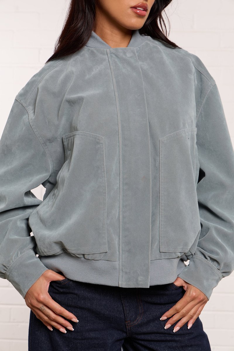 Kaiia Kaiia Faux Suede Bomber Jacket Baby Blue - 2