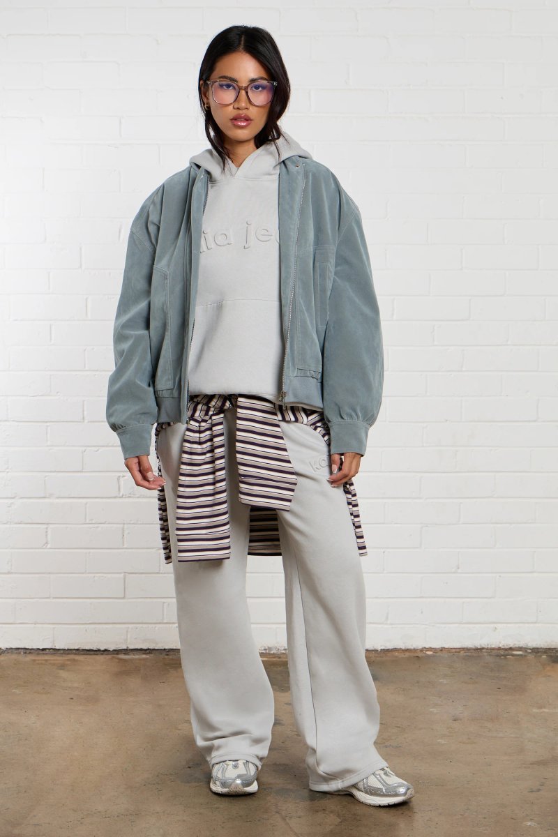 Kaiia Kaiia Faux Suede Bomber Jacket Baby Blue - 3