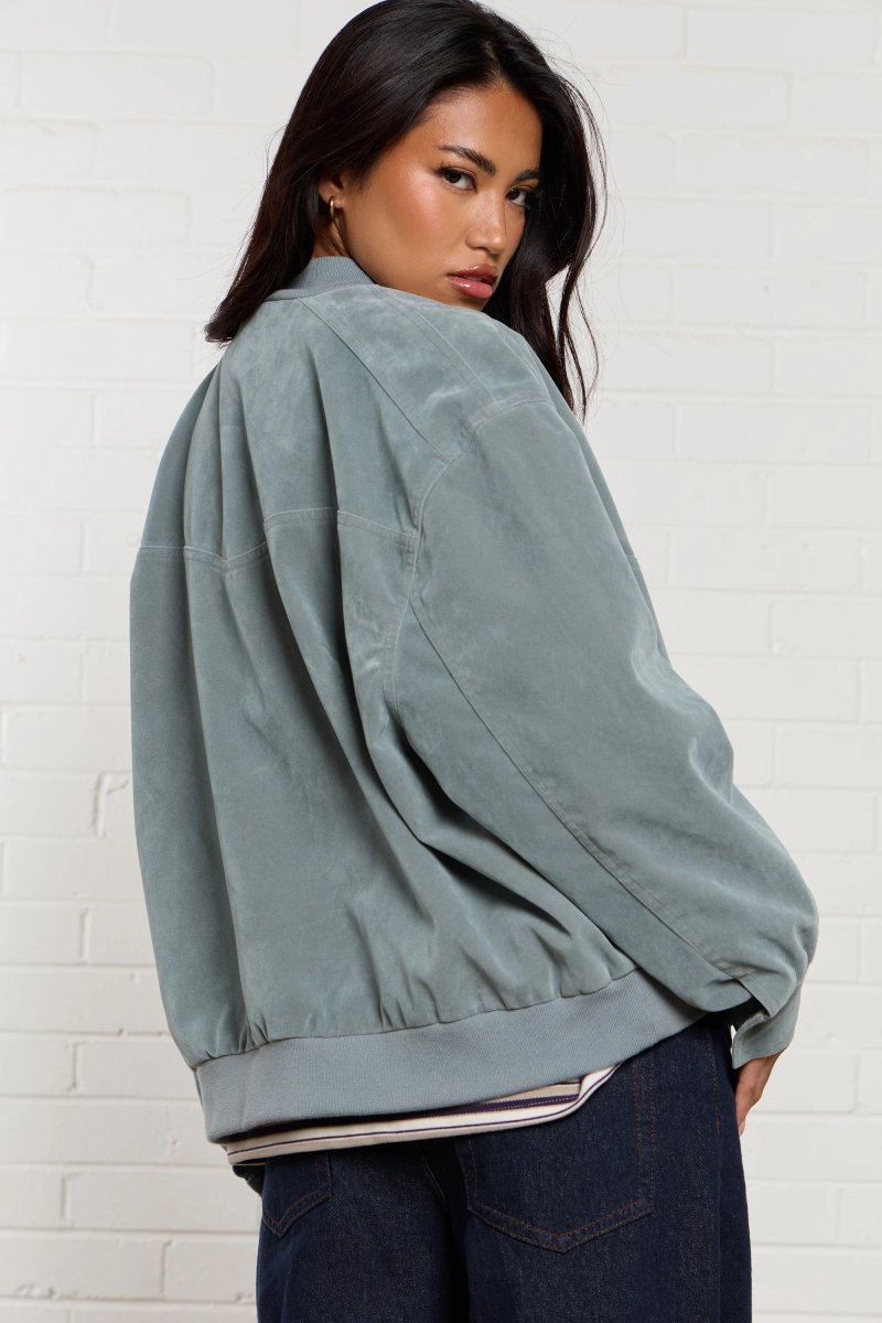 Kaiia Kaiia Faux Suede Bomber Jacket Baby Blue - 4