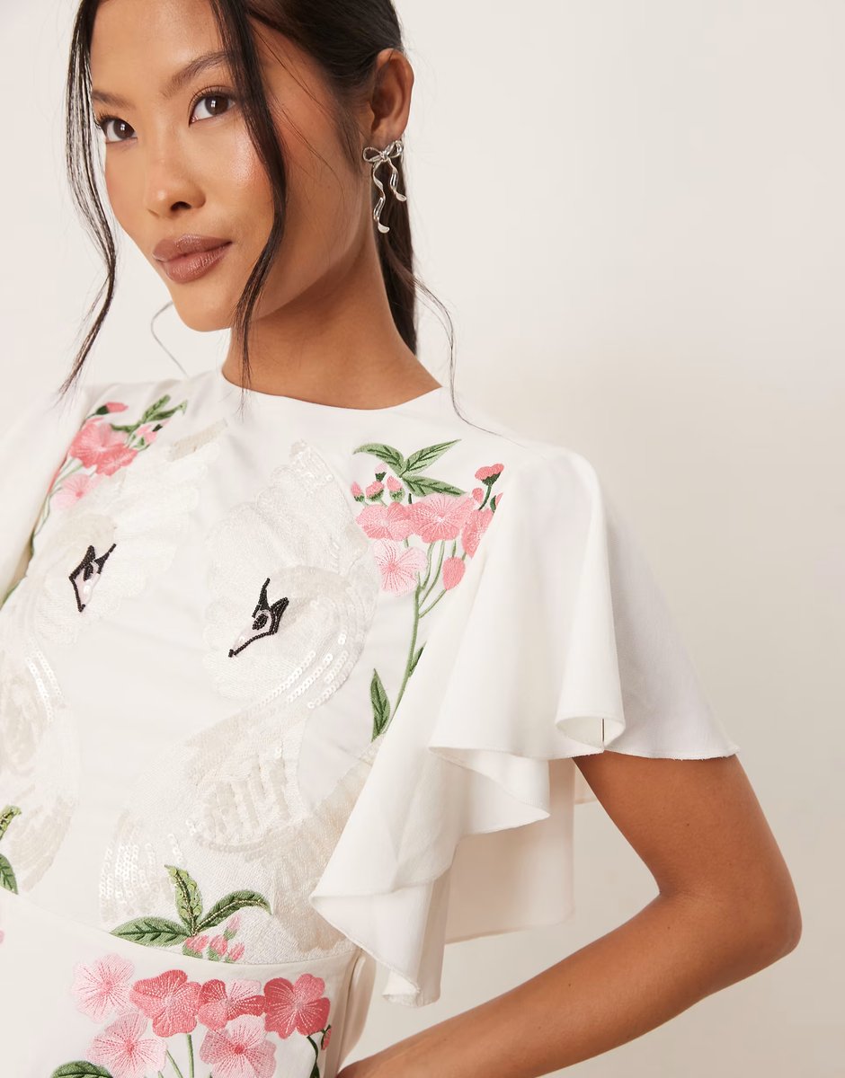 ASOS Hope & Ivy Petite swan embellished open back mini dress in ivory - 3