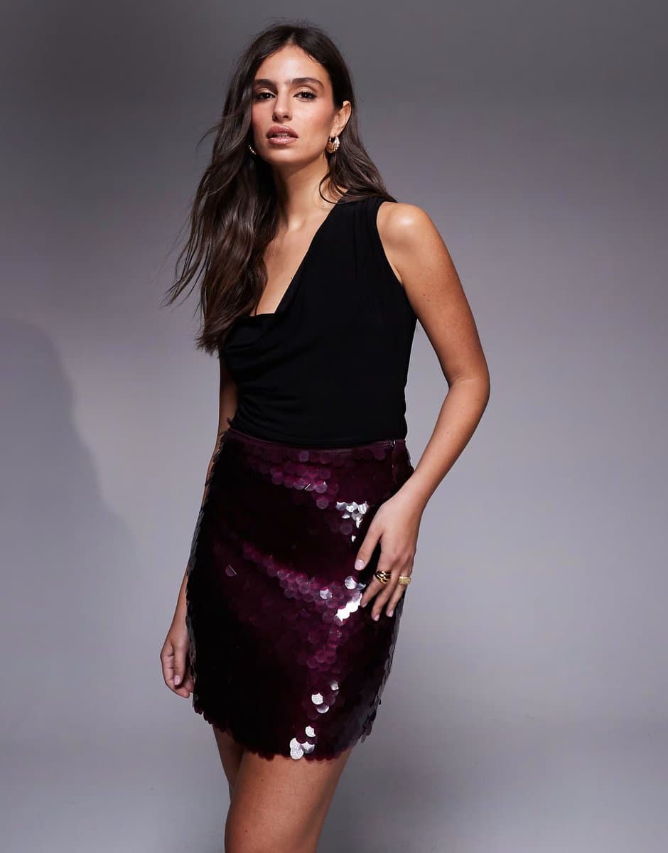 ASOS New Look sequin mini skirt in burgundy