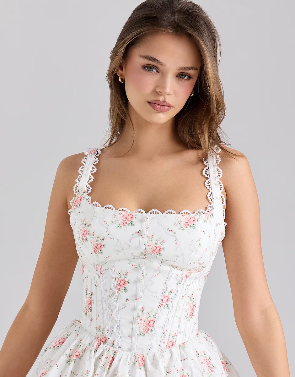 ASOS House of CB Sade stretch cotton mini dress in rose print - 3