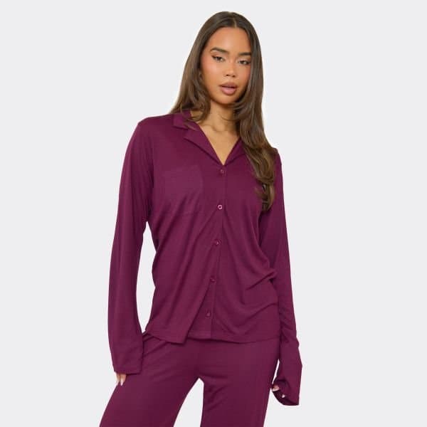 EGO Long Sleeve Pyjama Shirt In Purple, Women's Size UK 6
