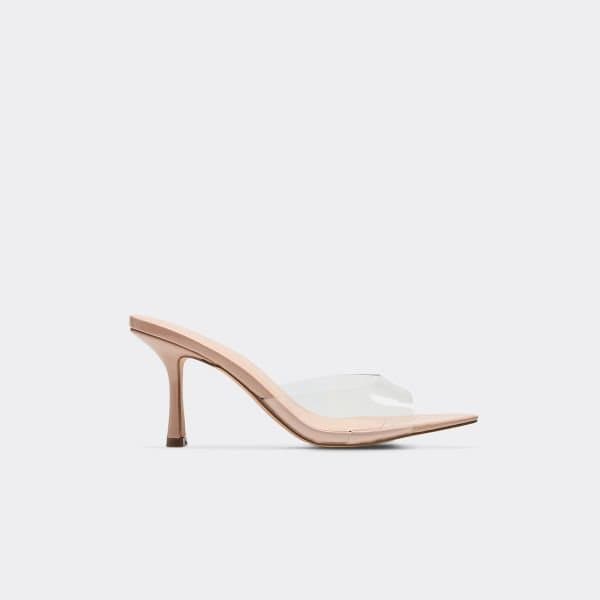 EGO Mermad Clear Perspex Strap Pointed Peep Toe Heeled Mule In Nude Patent, Women's Size UK 3
