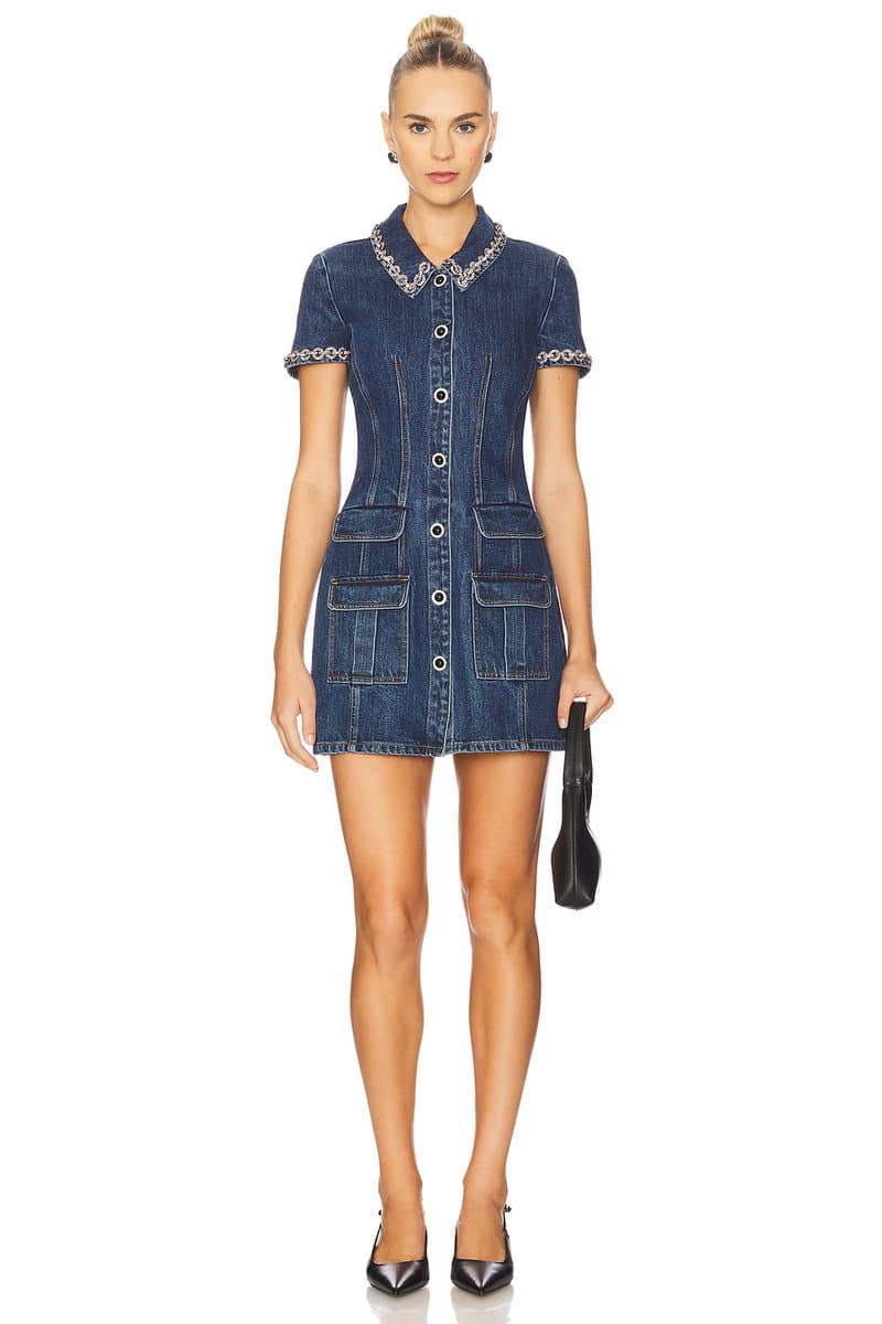 revolve Crystal Trim Collared Mini Dress