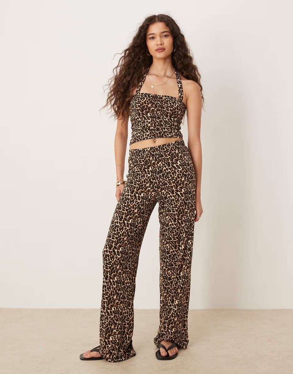 ASOS Vila slinky jersey trouser co-ord in leopard print
