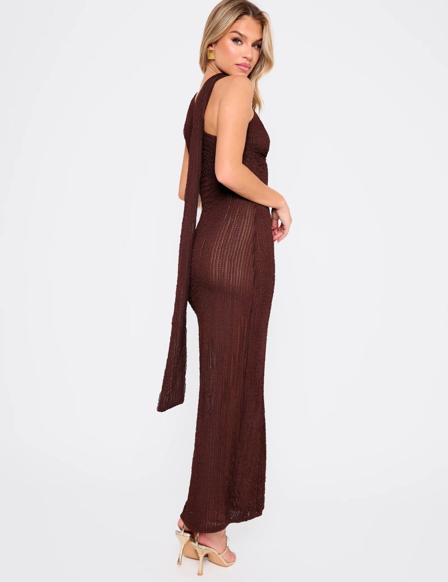 Public Desire Textured Scarf Detail Cut Out Maxi Dress Chocolate - 2