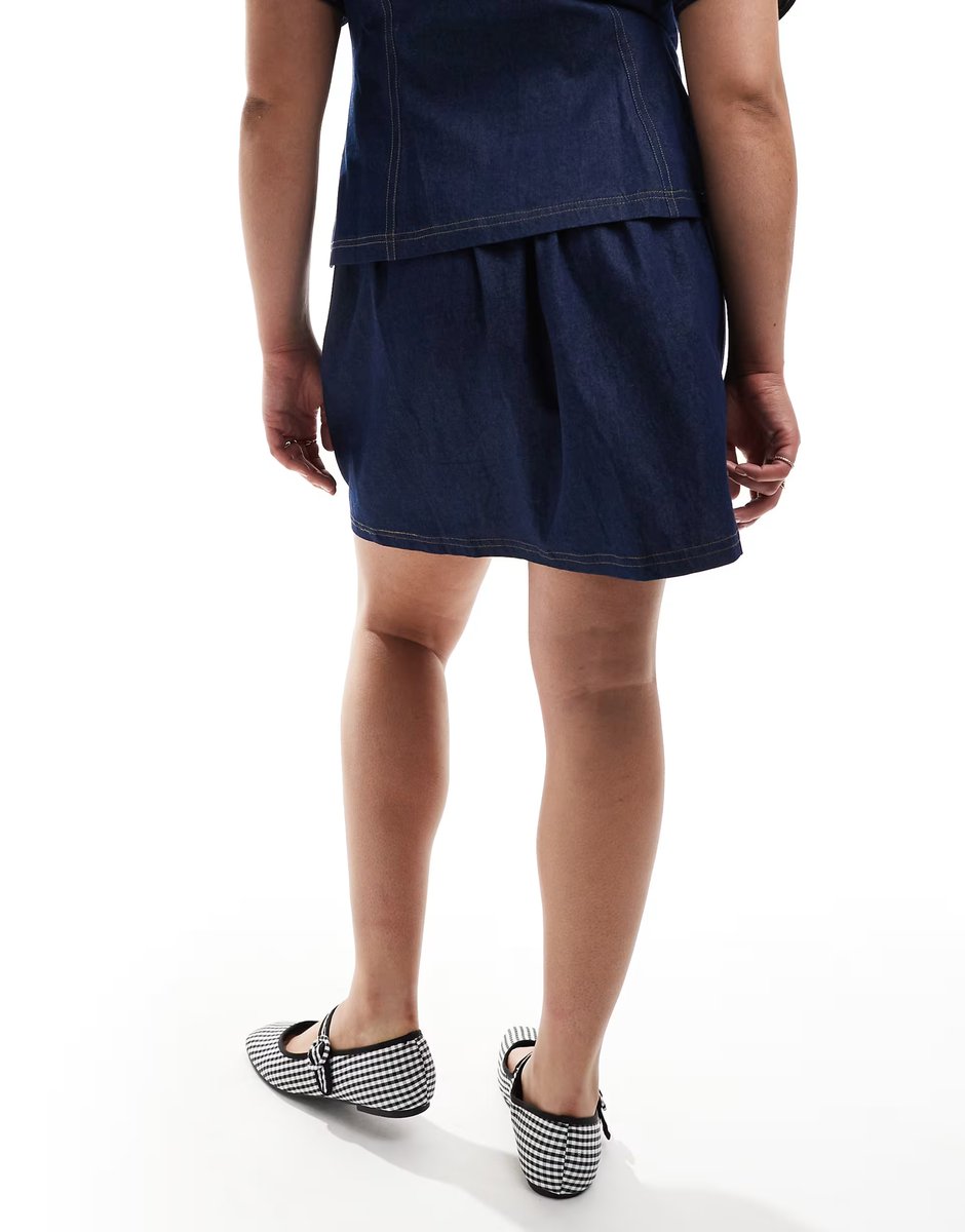 ASOS Renee Studio Plus exclusive denim mini skirt co-ord in dark wash blue   - 4