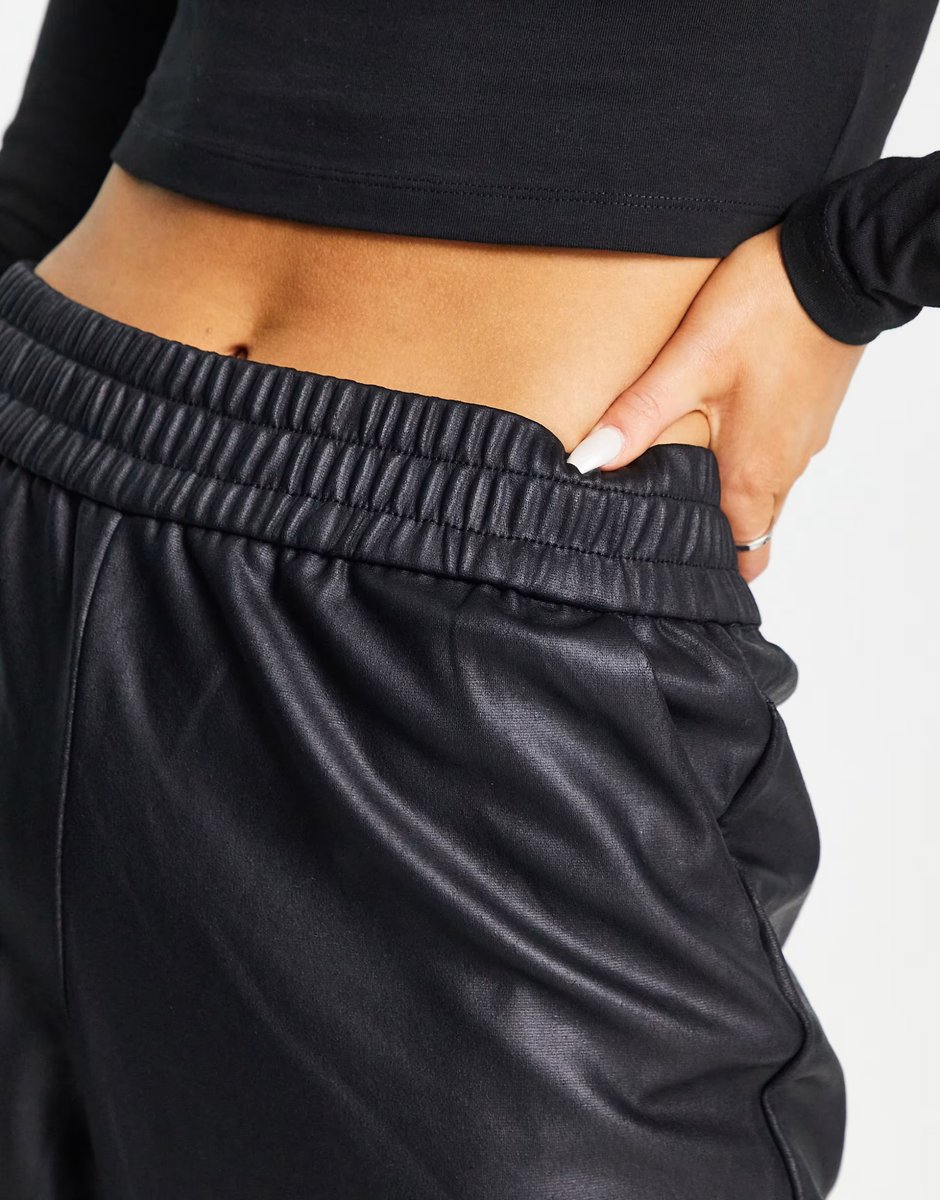 ASOS ONLY faux leather elasticated waist straight leg trousers in black  - 4
