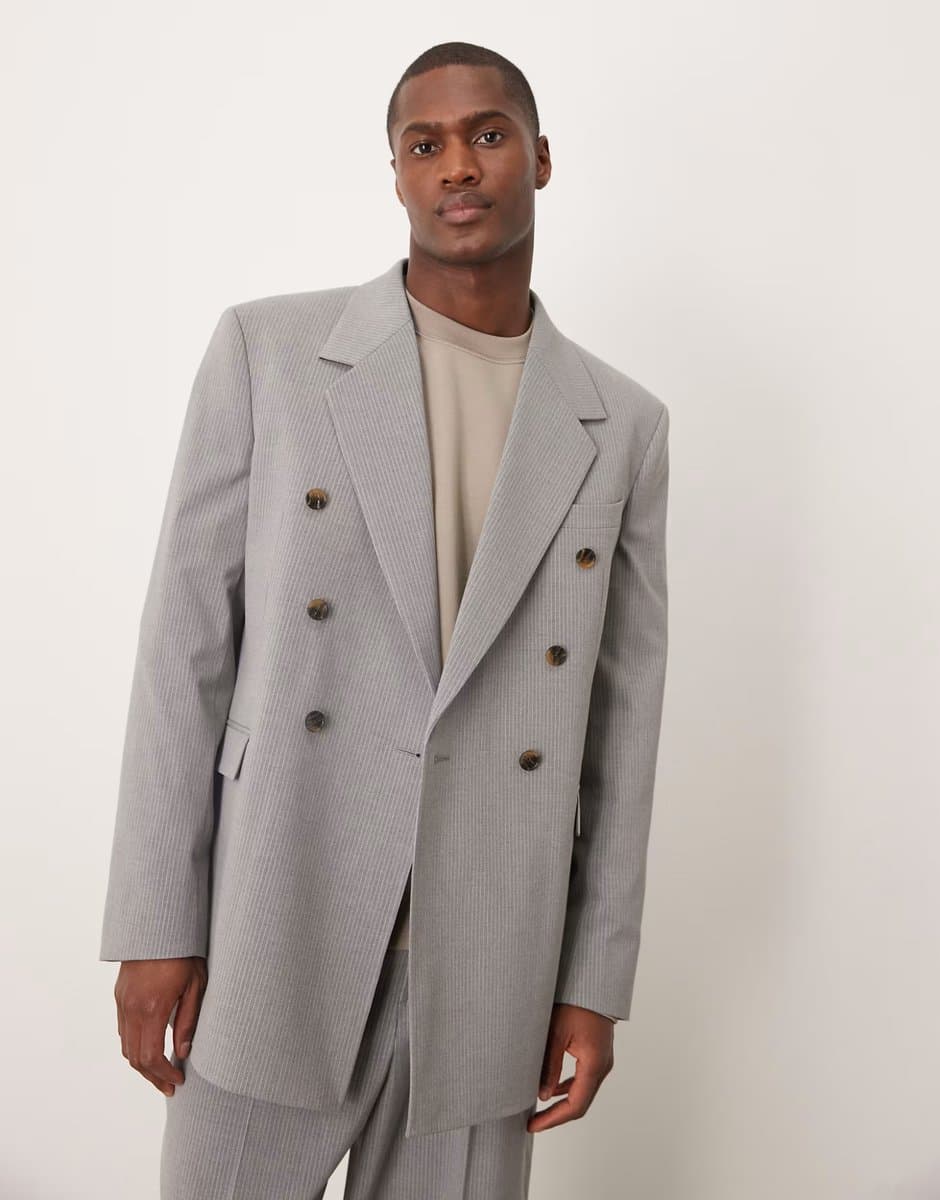 ASOS ASOS DESIGN relaxed suit jacket in grey pinstripe