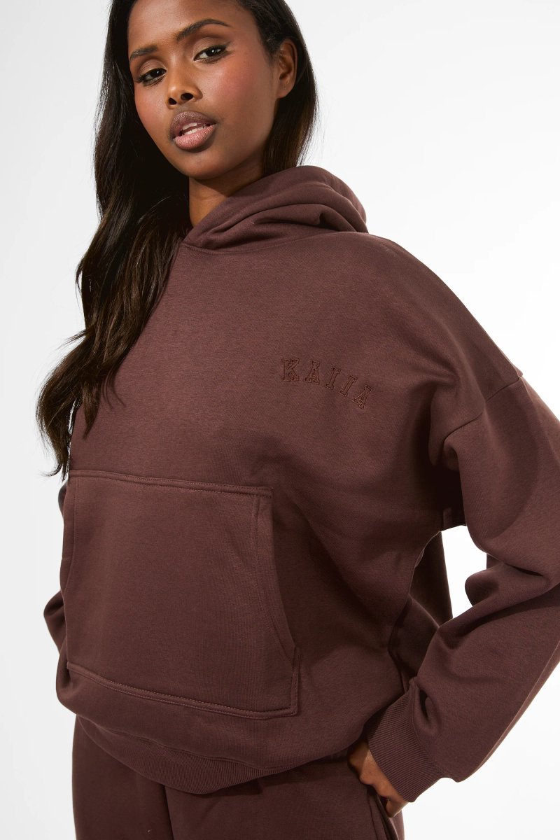 Kaiia Kaiia Logo Embossed Oversized Hoodie Mocha - 4