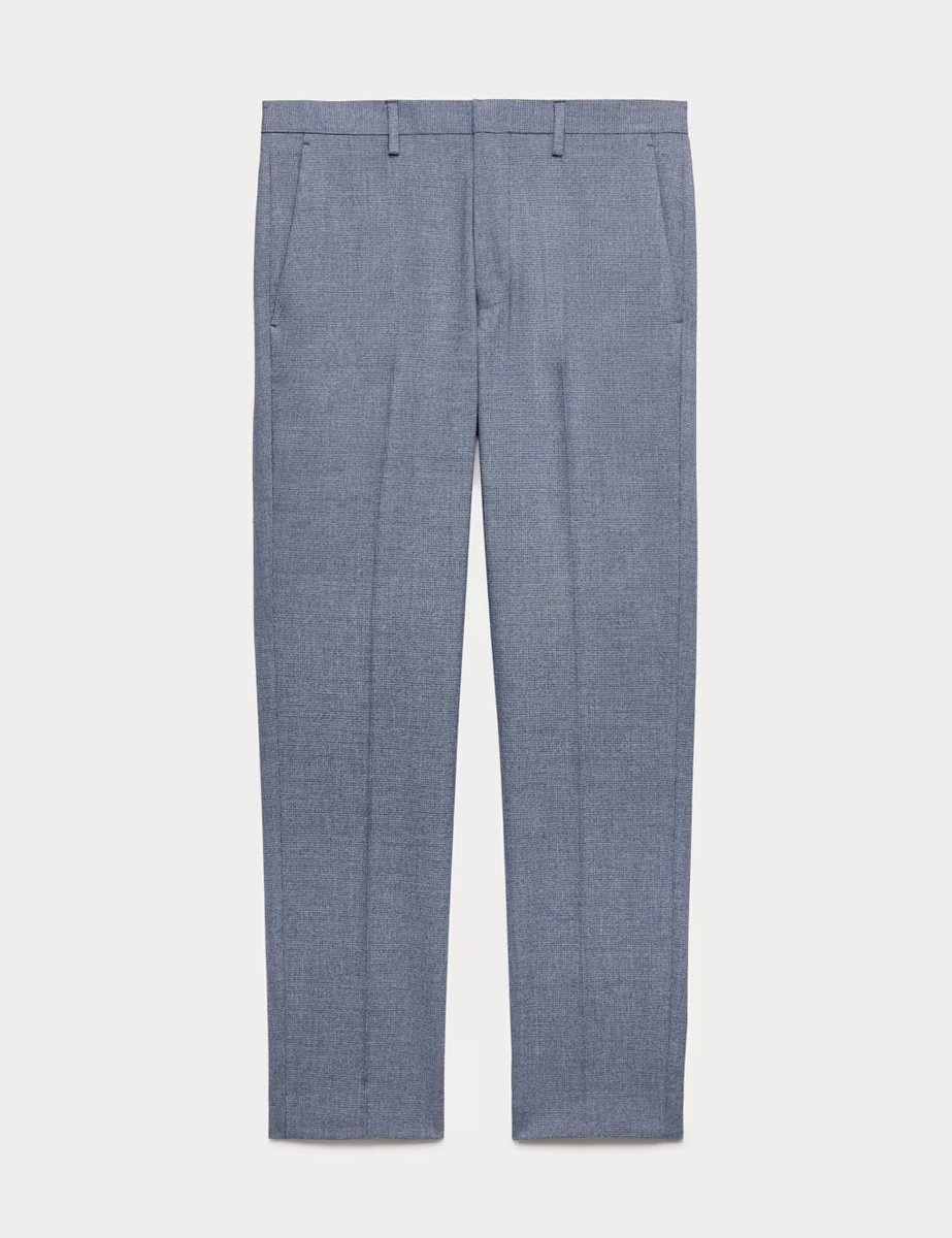 Marks & Spencer M&S Tailored Fit Micro Grid Trousers Blue - 2