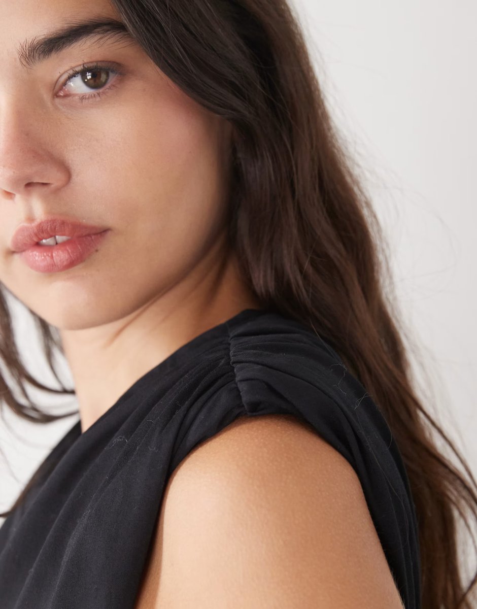 ASOS Monki shoulder pad cinched waist volume skirt mini dress in black - 4