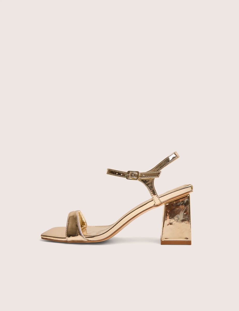 Public Desire Maryse Gold Mirror Pu Barely There Mid Block Heels