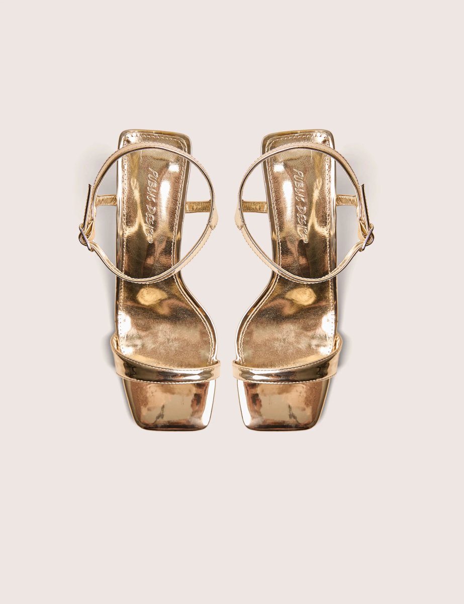 Public Desire Maryse Gold Mirror Pu Barely There Mid Block Heels - 2
