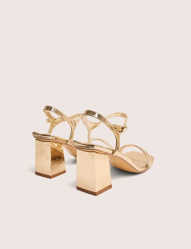 Public Desire Maryse Gold Mirror Pu Barely There Mid Block Heels - 3