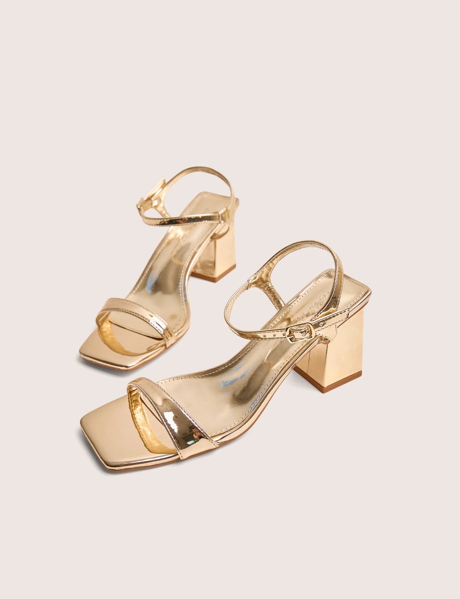 Public Desire Maryse Gold Mirror Pu Barely There Mid Block Heels - 4