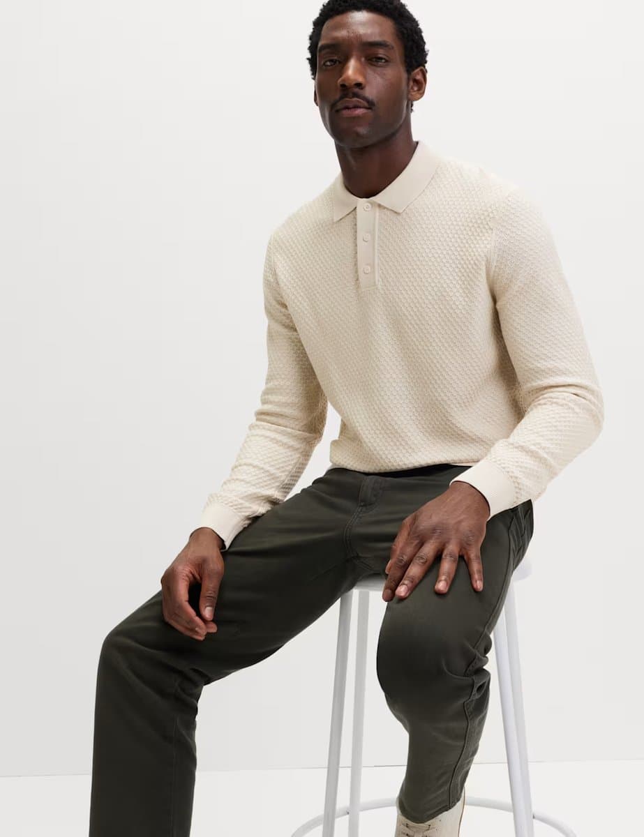 Marks & Spencer M&S Cotton Modal Textured Polo Shirt Neutral