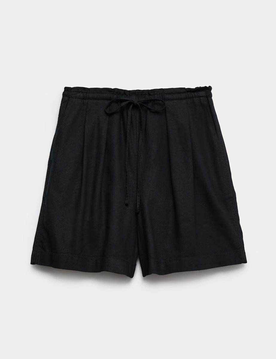 Marks & Spencer M&S Linen Rich High Waisted Shorts Black - 2