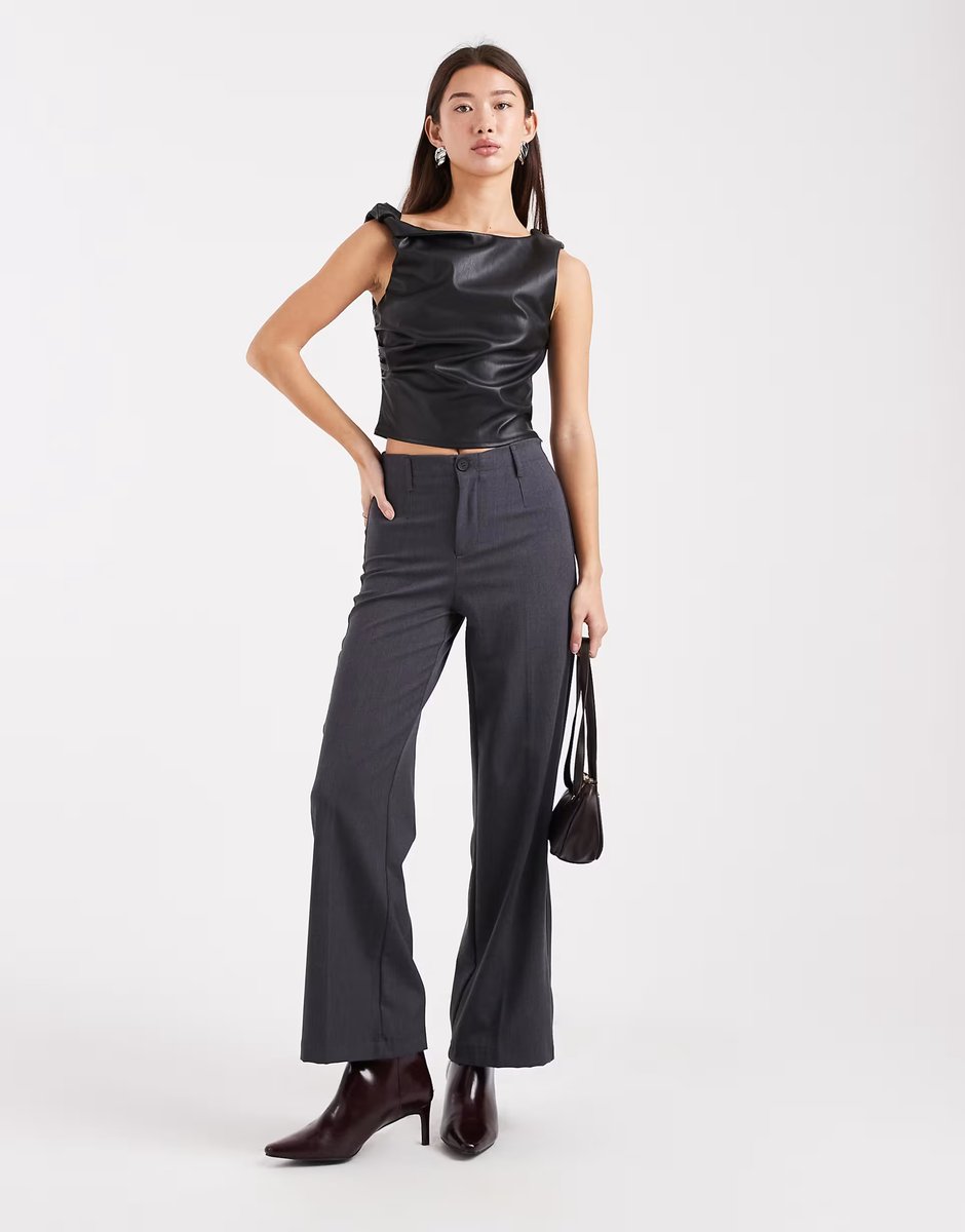 ASOS Miss Selfridge faux leather twist top in black - 3