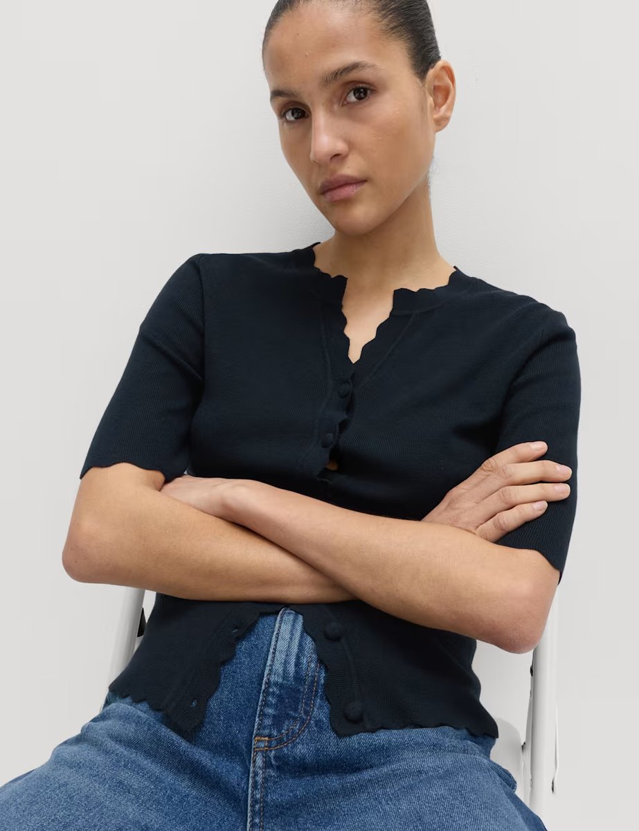 Marks & Spencer M&S Ribbed Scallop Edge Slim Fit Cardigan Midnight Navy - 3