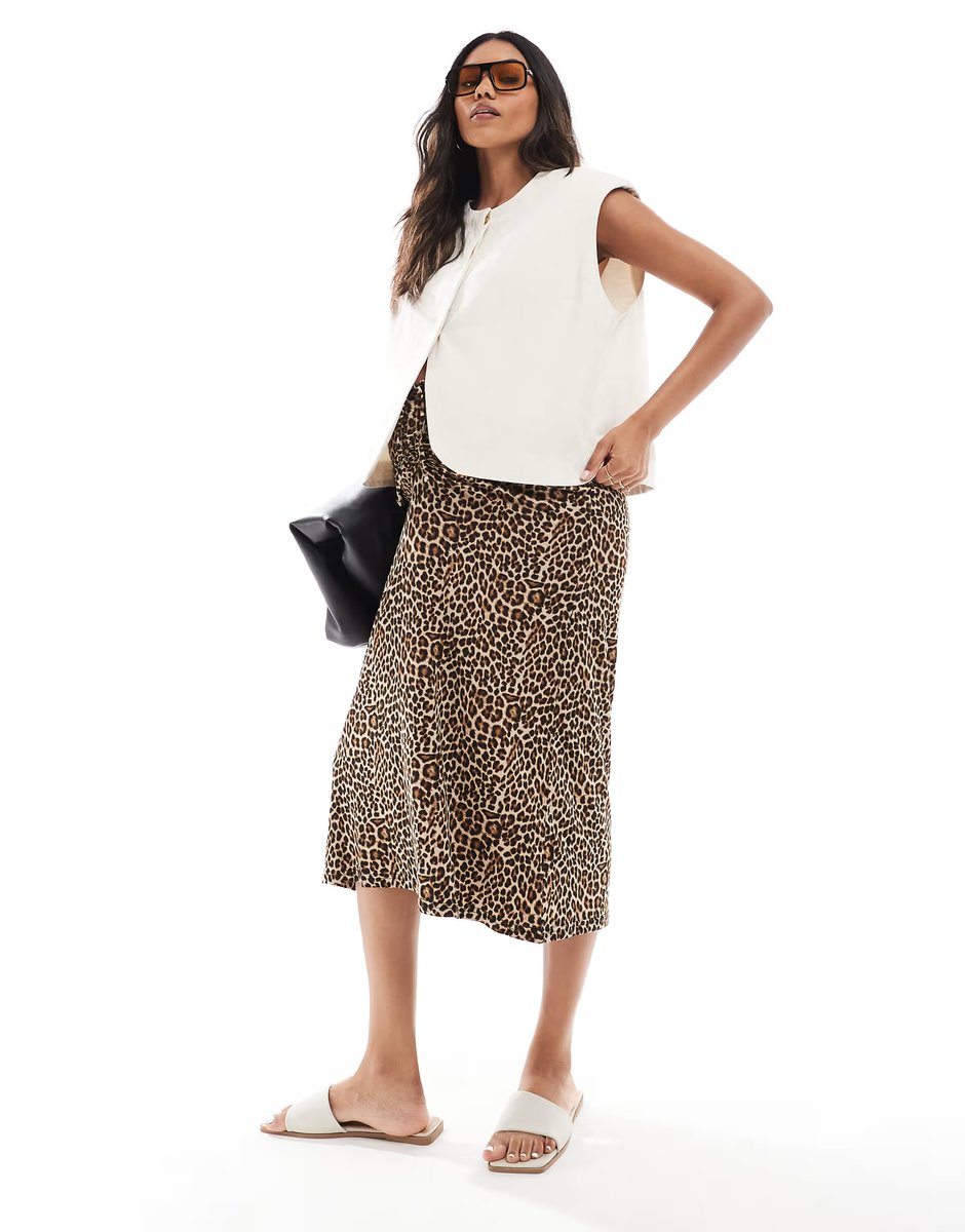 ASOS Mamalicious Maternity ruched under the bump midi skirt in leopard print - 4