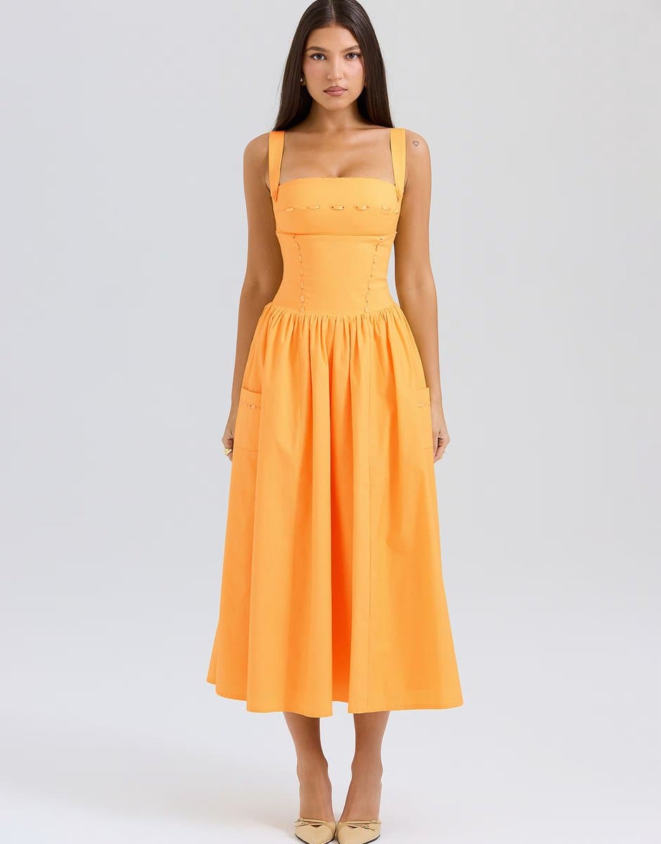 ASOS House of CB Vivien cotton midi sundress in apricot