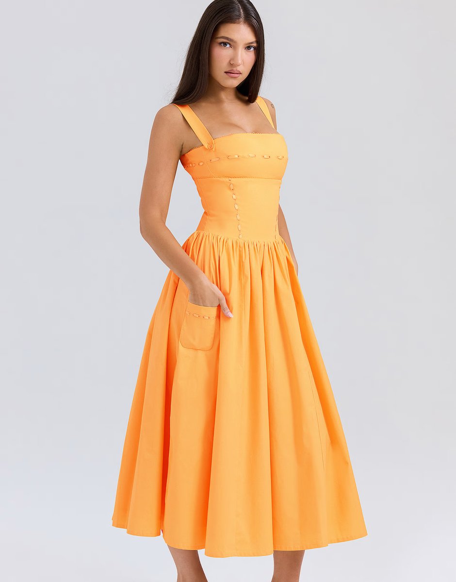 ASOS House of CB Vivien cotton midi sundress in apricot - 4