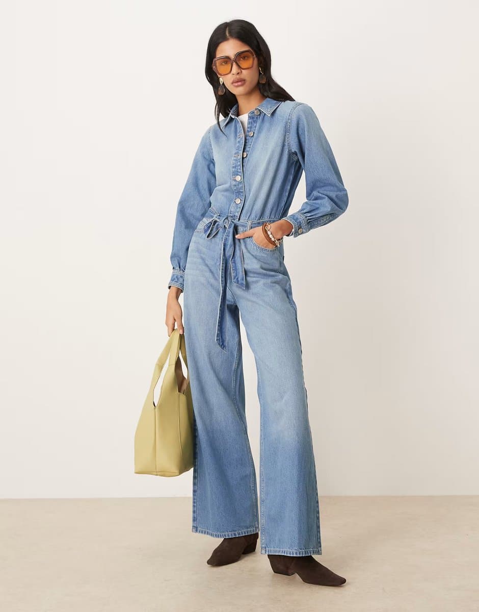 ASOS Nobody's Child denim blouson sleeve jumpsuit in blue