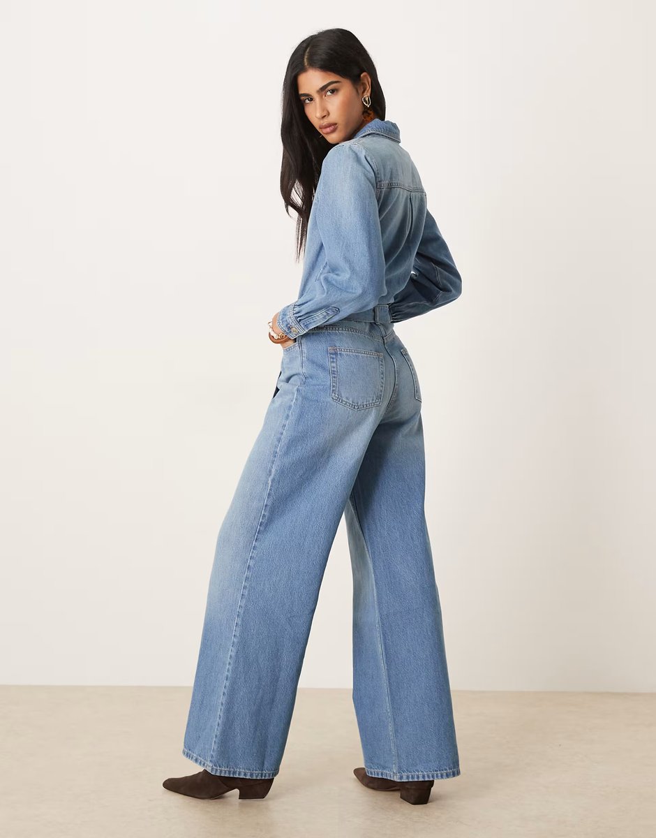 ASOS Nobody's Child denim blouson sleeve jumpsuit in blue - 3