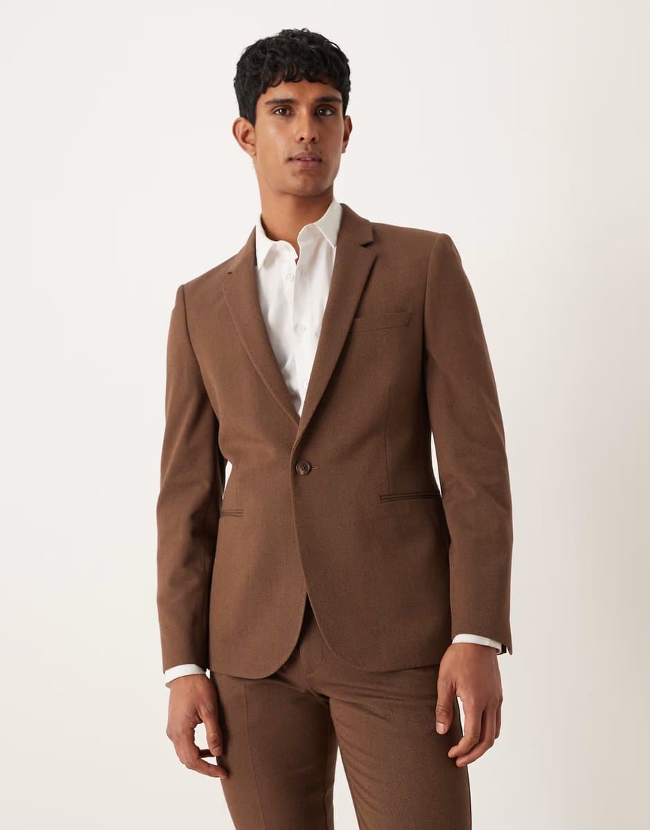 ASOS ASOS DESIGN skinny suit jacket in brown twill