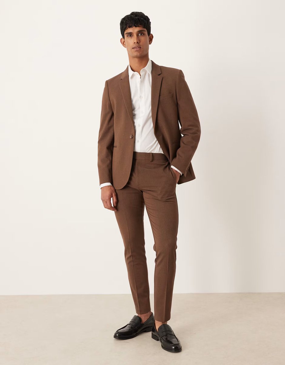 ASOS ASOS DESIGN skinny suit jacket in brown twill - 2