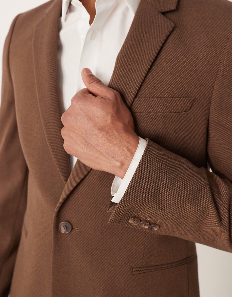 ASOS ASOS DESIGN skinny suit jacket in brown twill - 4