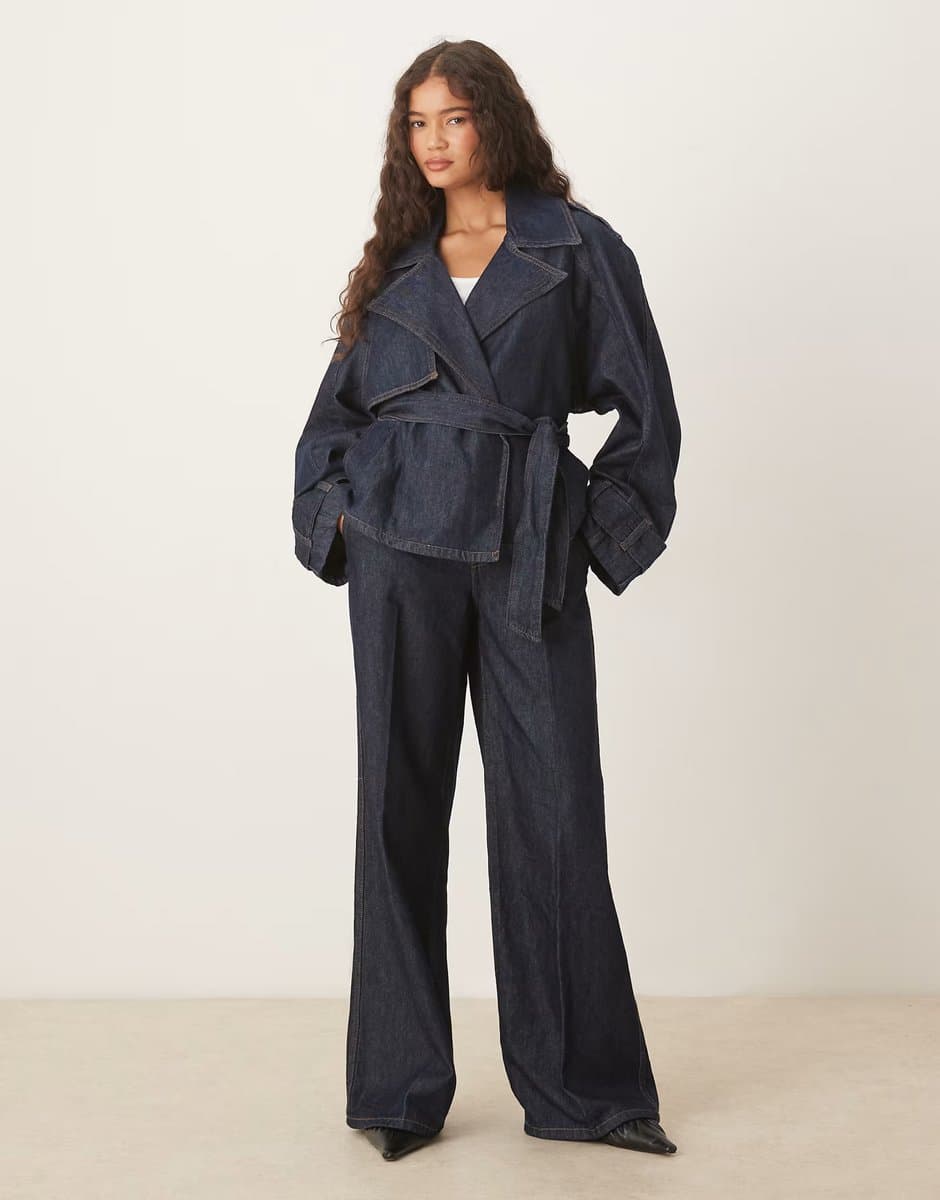 ASOS Mango denim look tailored trouser co-ord in blue