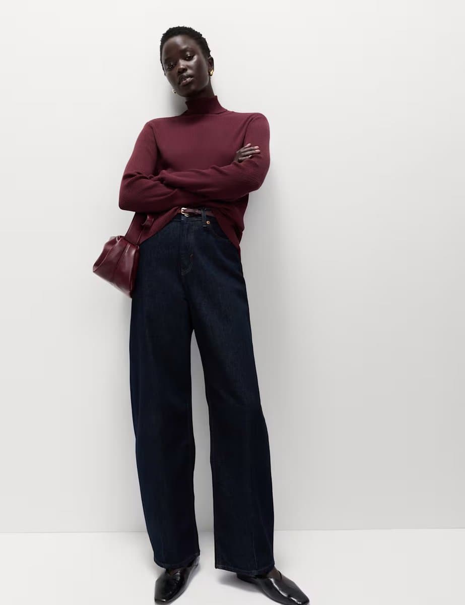 Marks & Spencer M&S Dark Burgundy Ribbed Roll Neck Jumper